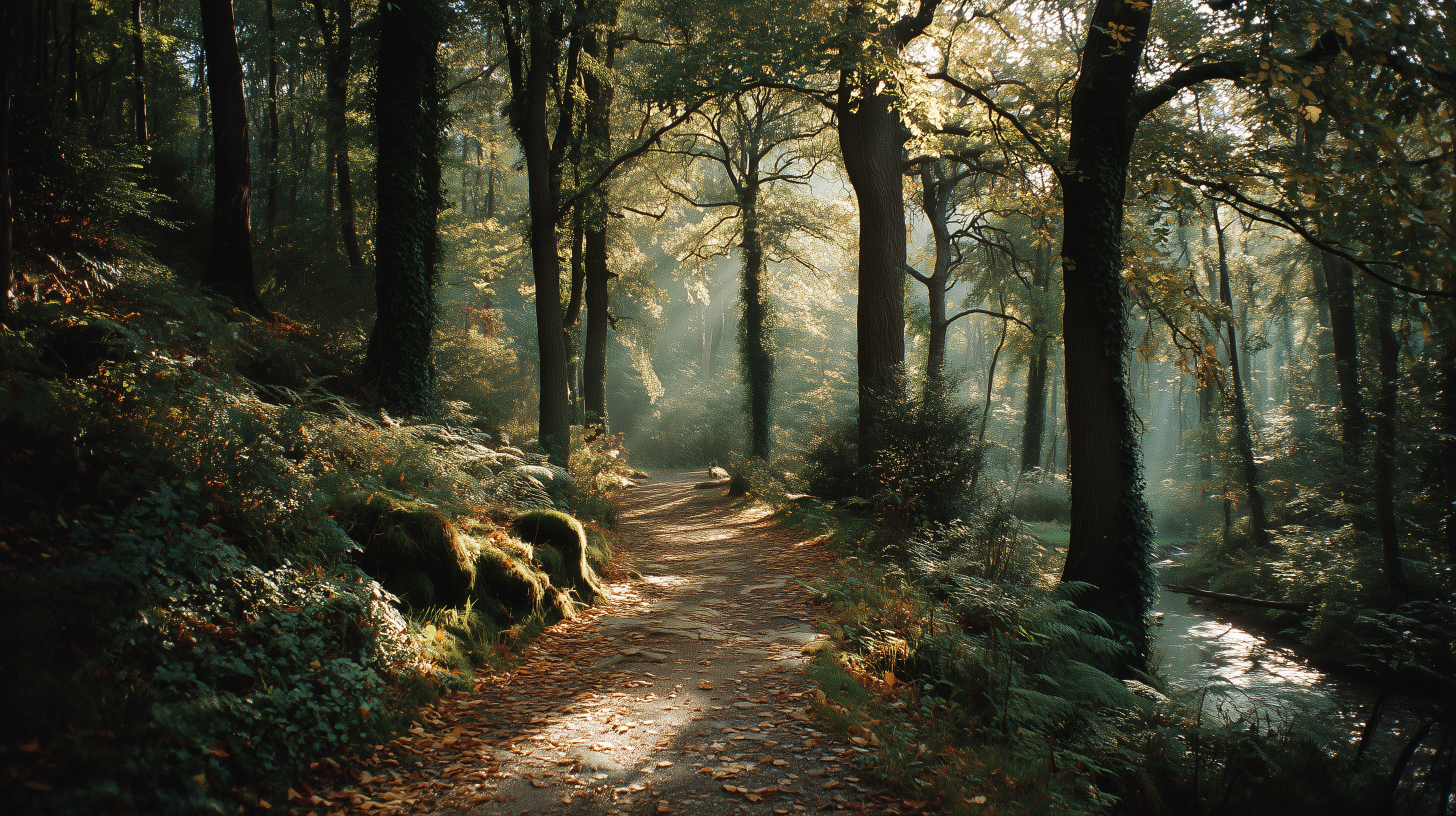 Kinder gehen mit einer Pädagogin an einem nebligen Morgen Richtung Wald
