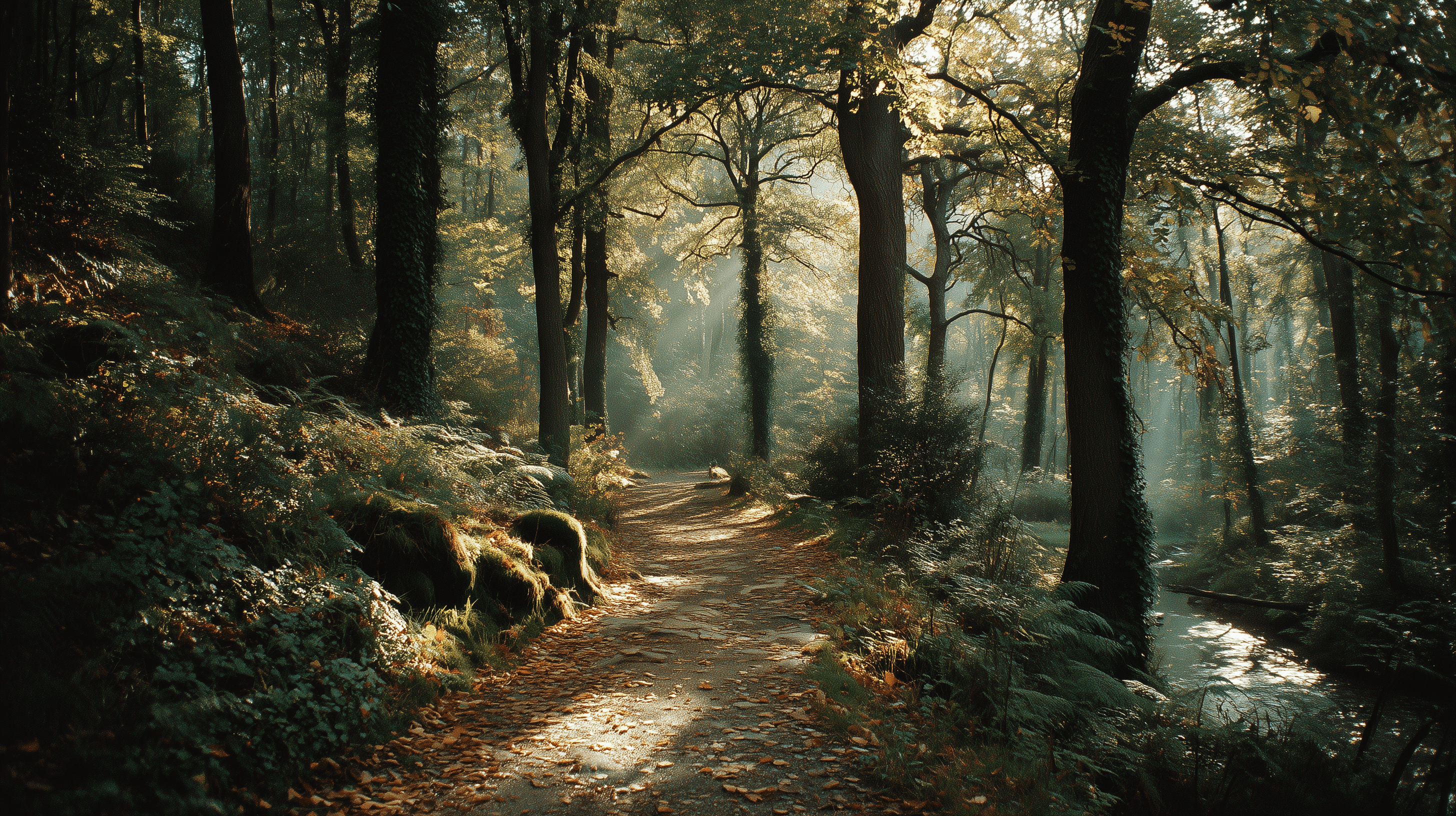 Kinder gehen mit einer Pädagogin an einem nebligen Morgen Richtung Wald